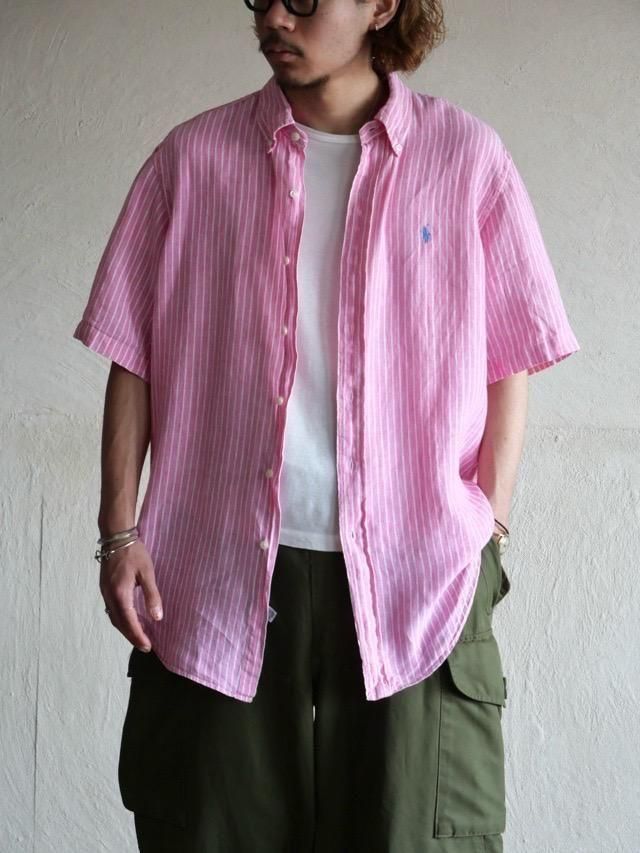 1990~00s Ralph Lauren 100% Linen Stripe Shirt Pink