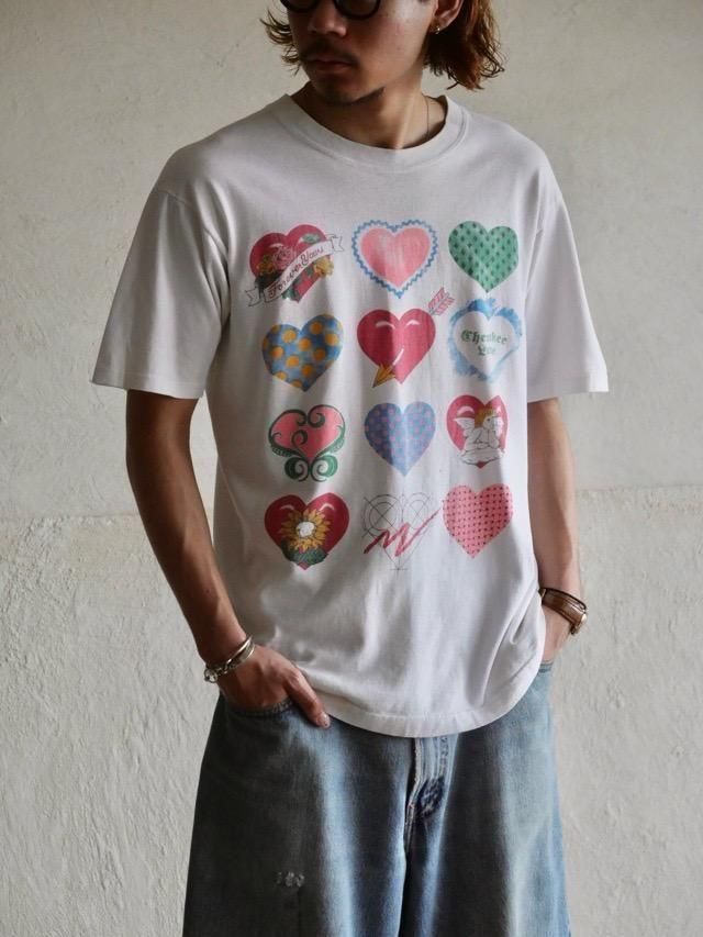 1990s Vintage Printed T-shirt,  Heart, Heart, Heartġ
