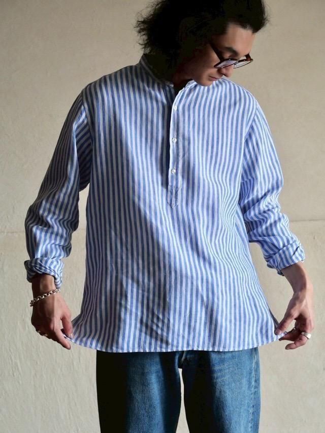 00's Linen Stripe Stand-collar Shirt