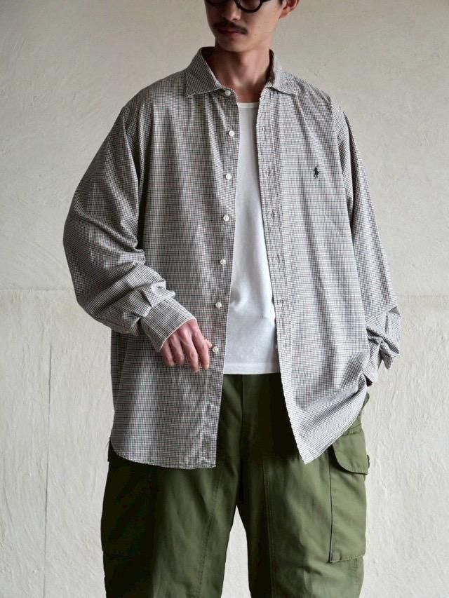 1990~00's RalphLauren L/S Cotton Check ShirtIvoryBlueGreen