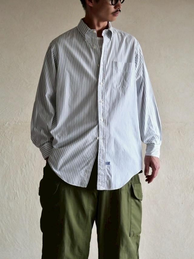 1990~00's RalphLauren L/S Cotton Stripe ShirtWhiteNavy
