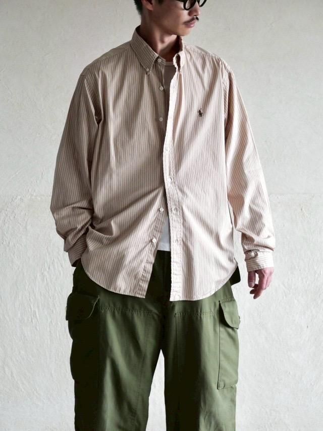 1990~00's RalphLauren L/S Cotton Stripe ShirtBrownWhite