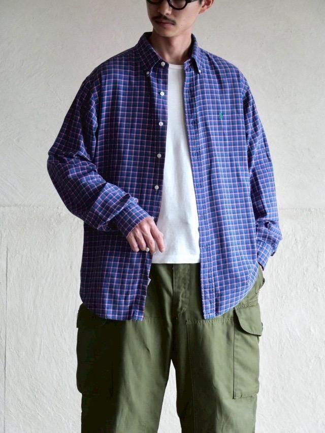 1990~00's RalphLauren L/S Cotton Check ShirtNavy