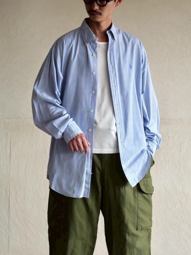 1990~00's RalphLauren L/S Cotton Check ShirtBlueYellow