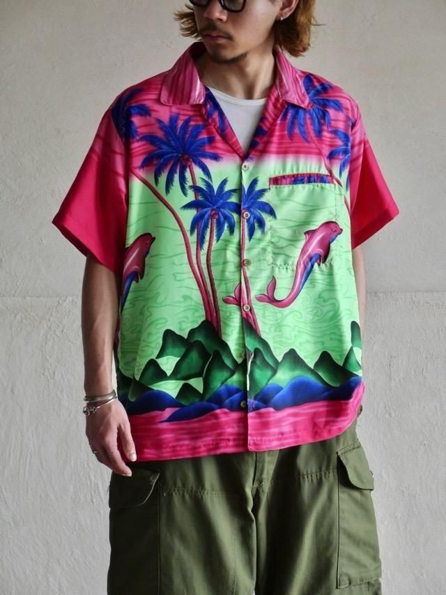 00's Polyester Aloha Shirt "Dolphin"