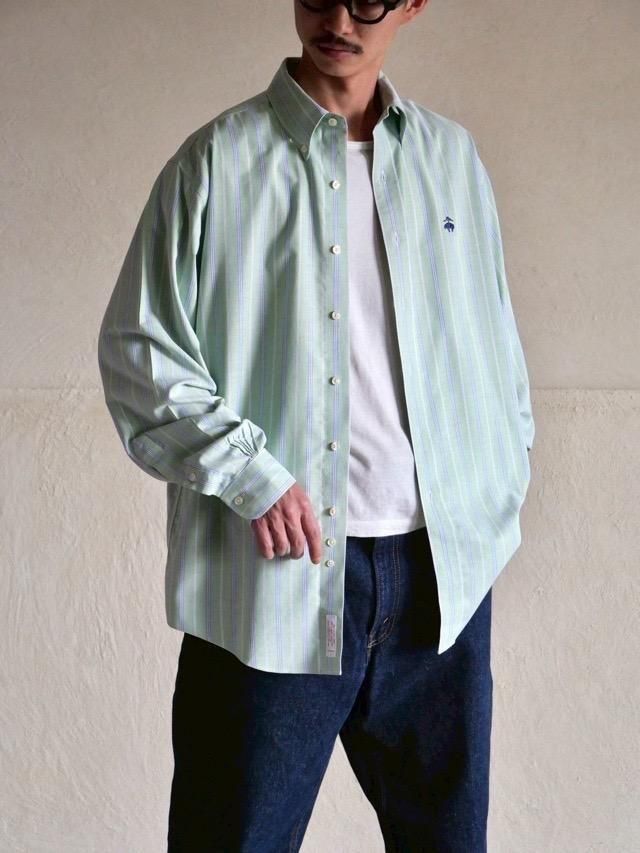 00's Brooks Brothers 100%Cotton Stripe Shirt Light green