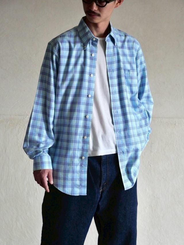 00's Brooks Brothers 100%Cotton Check Shirt Light blue