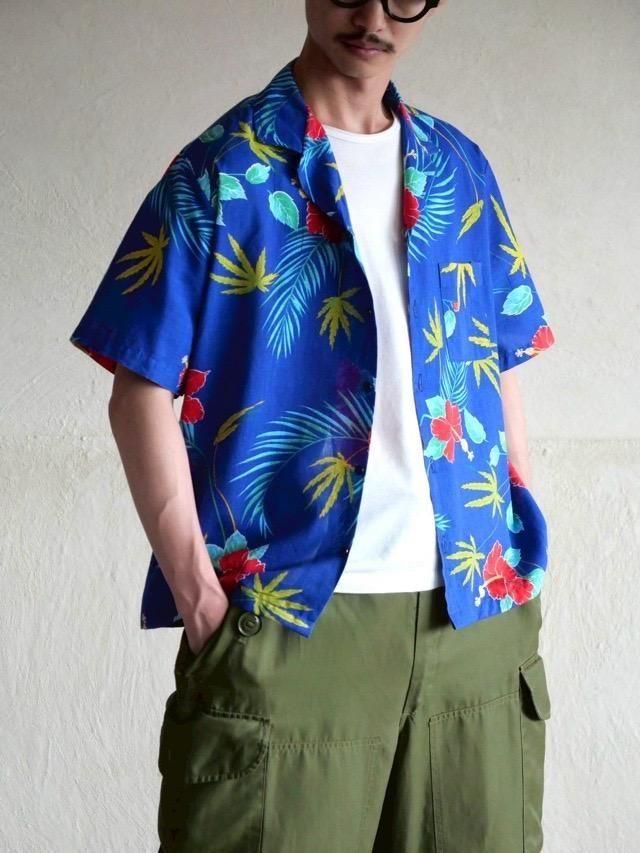 1980's Cotton Aloha Shirt Blue