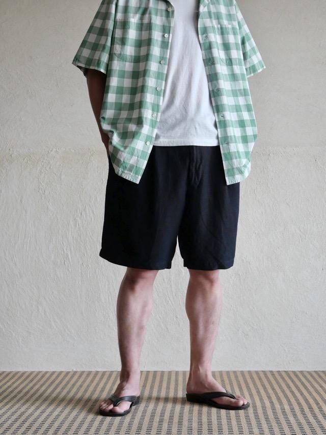 00's PERRY ELLIS Dark-tone LinenRayon 2tucks Shorts