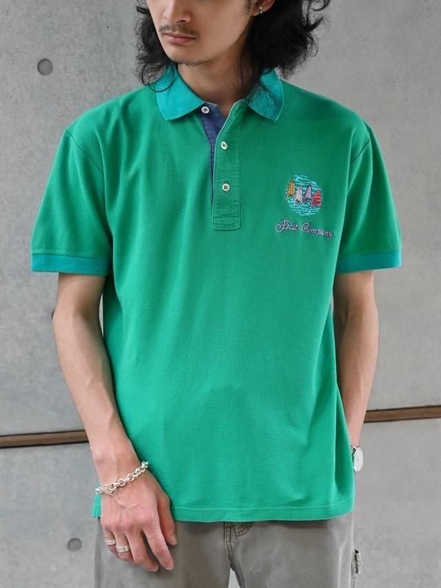 1980~90's Italian Vintage "BEST COMPANY" Green Polo-shirt "7colors Embroidery"