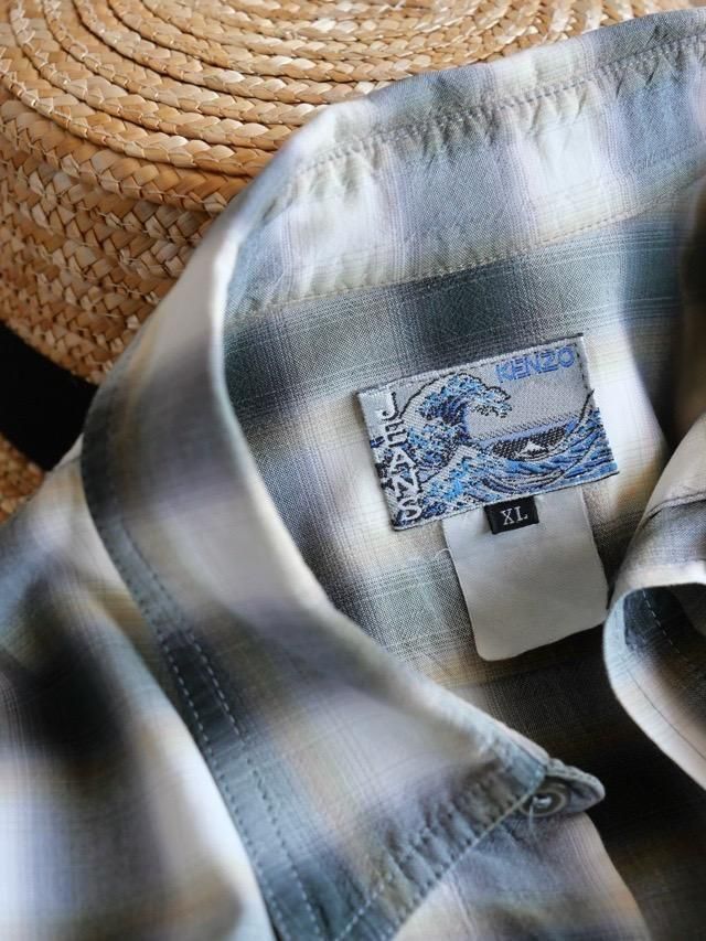 1980~90's "KENZO JEANS" Cotton Ombre Check Shirt