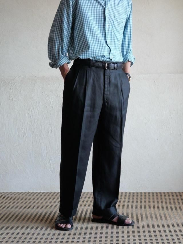 Italia "O.TESTA" Black Linen 2tucks Trousers