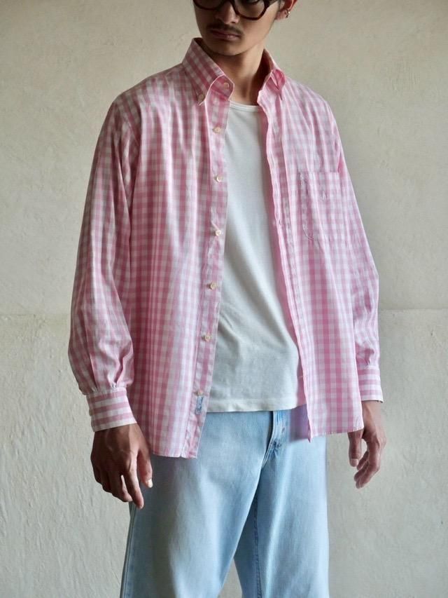 00's Italian Pink Gingham Check Cotton Shirt