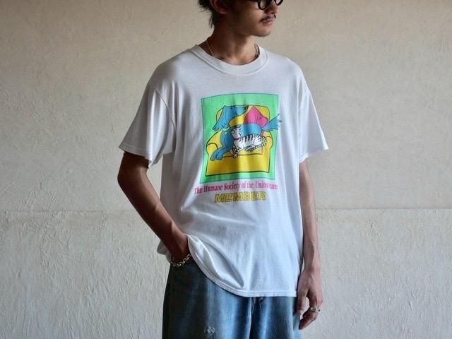 1990~00's Printed White T-Shirt "Dog&Cat