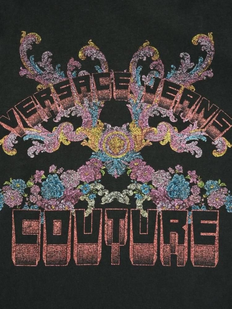 VERSACE JEANS Printed Mock-Neck Black T-shirt