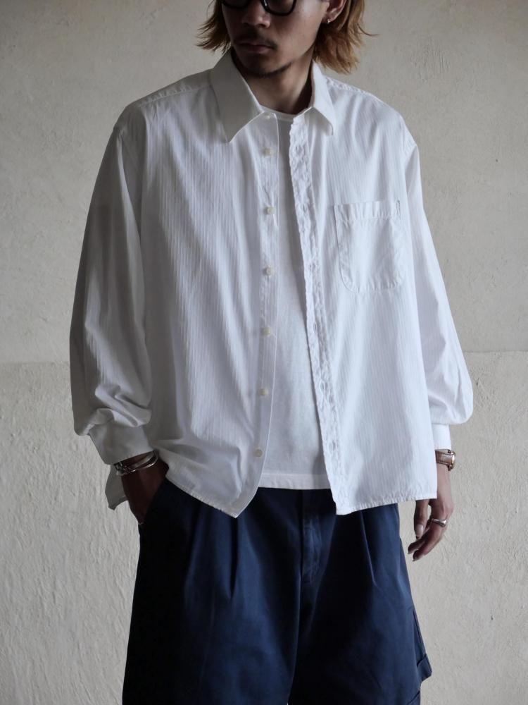 1960~70s Vintage Woven Patterned White Dress Shirt