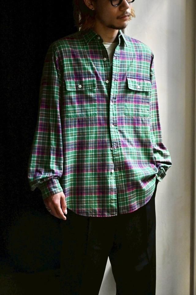 1990's RalphLauren Cotton Check  Shirt GreenPurple