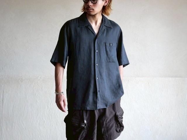 00's Black Linen Open-collar S/S  Shirt
