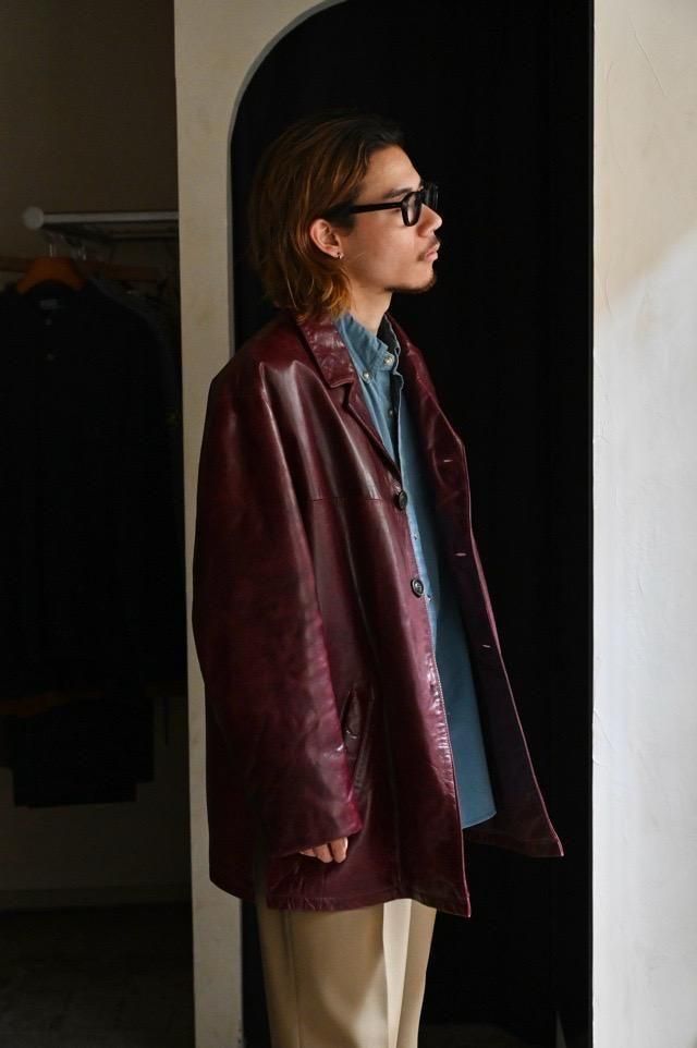 ~1990's Berkana Bordeaux Leather Car Coat, made in Italy.