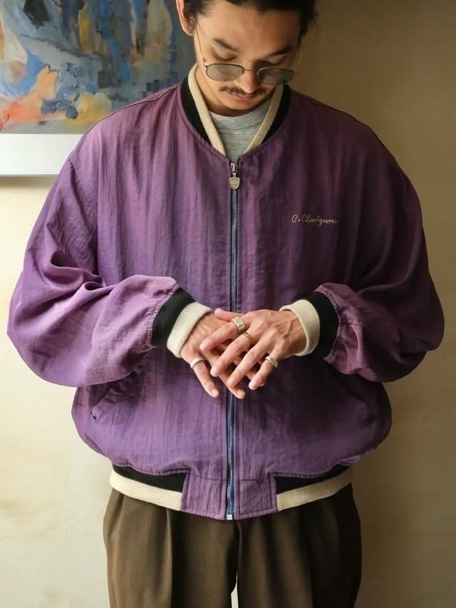 &#127467;&#127479; 1990's CHEVIGNON Purple Nylon Bomber JKT "Pacific Jet Lanes" / Made in FRANCE.