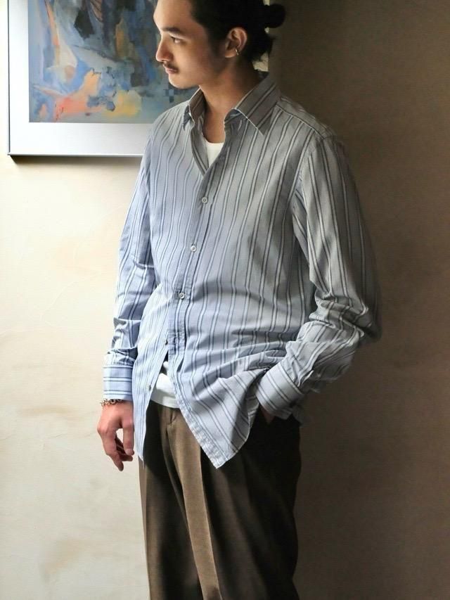 "TOMFORD" Cotton Broad Stripes Shirt +Vintage Cuffs / BLUE