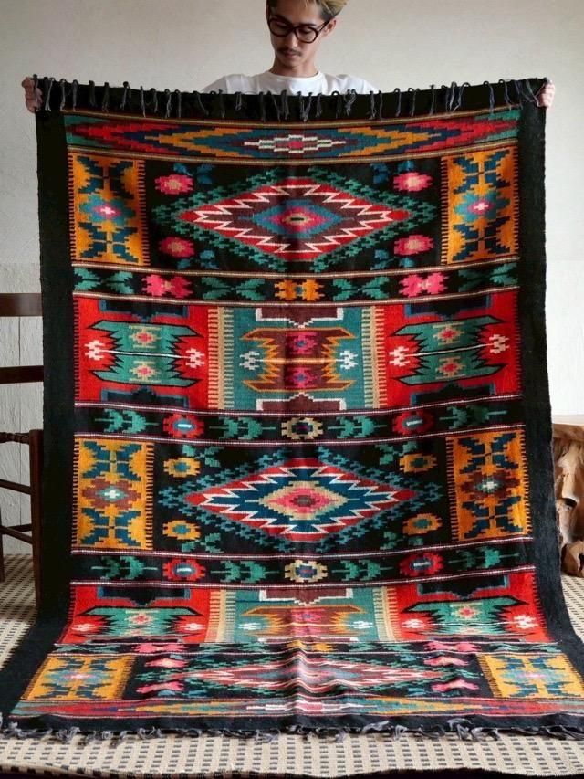 Vintage Wool Kilim, Black Base