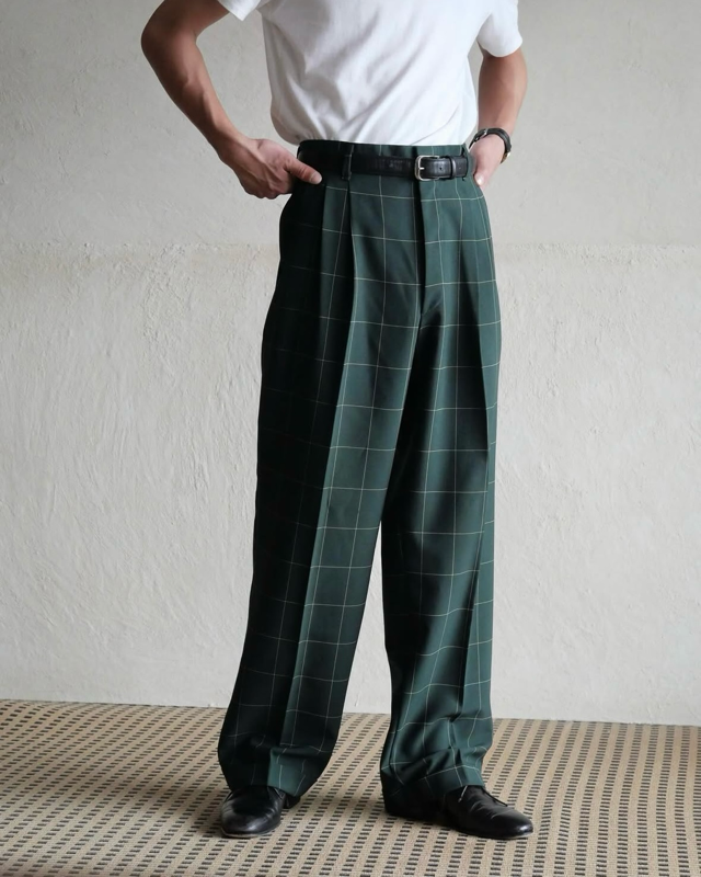 1980s 100% Polyester 3Tuck Check Trousers
