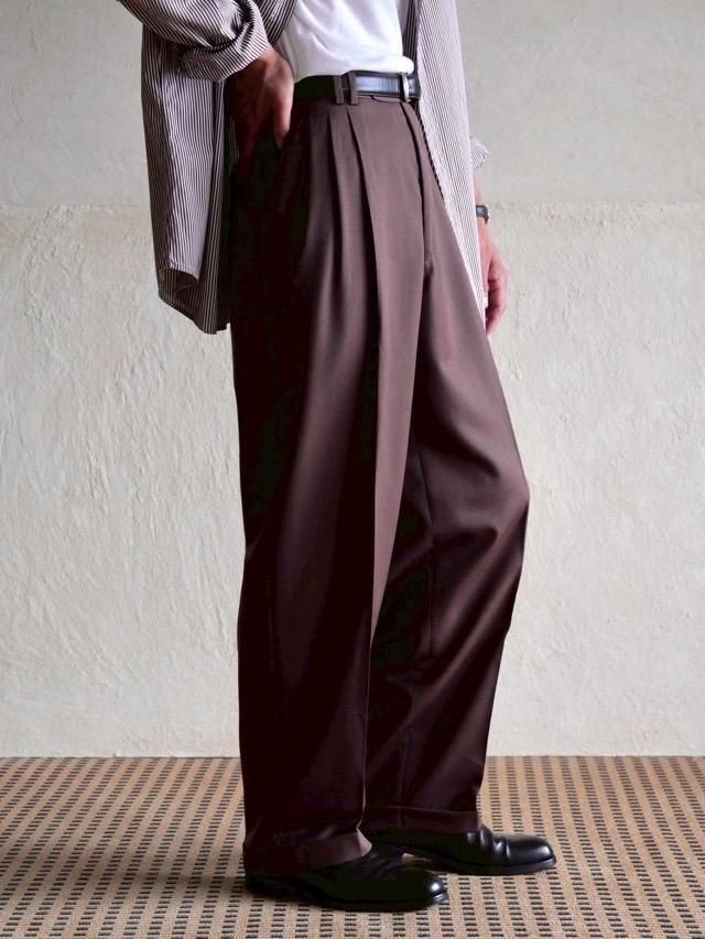 1990s Vintage 3Tucks Herringbone Trousers, Azuki Color
