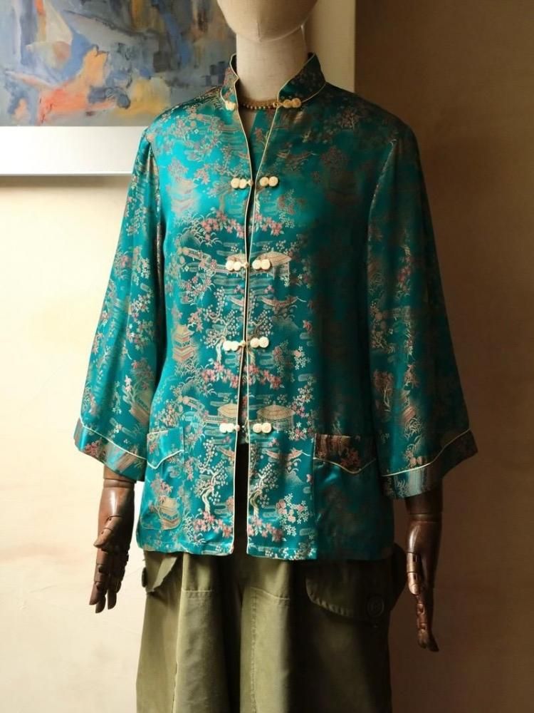 1980's Vintage Rayon Chinese Jacket, Green