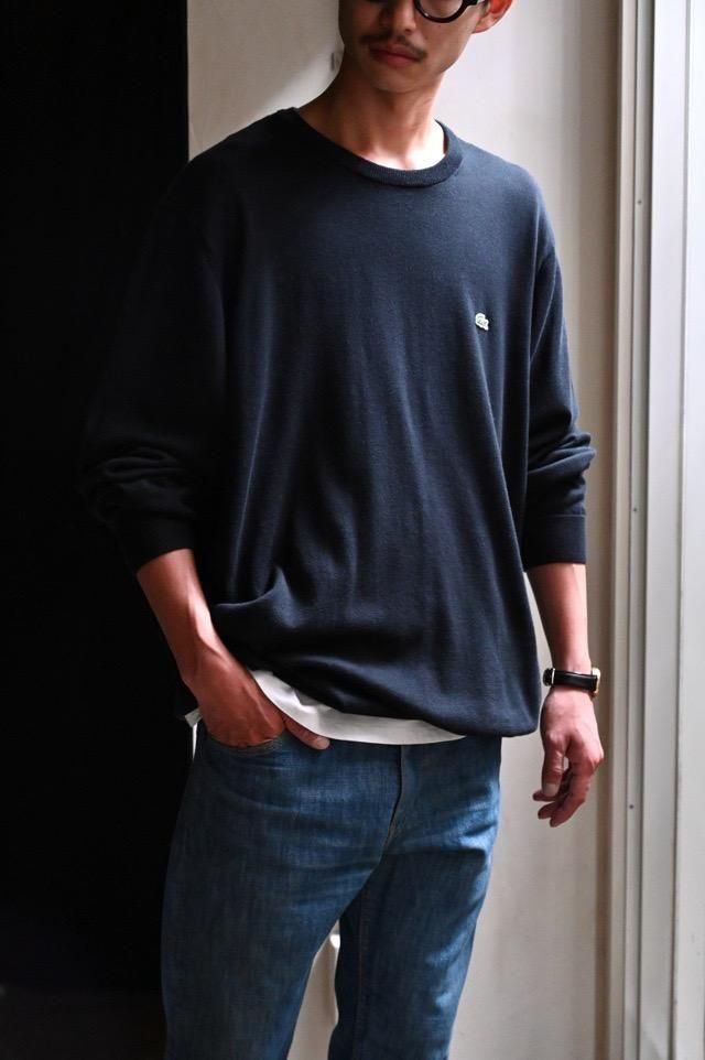 00's French LACOSTE Cotton Crew Neck Knit Sweater