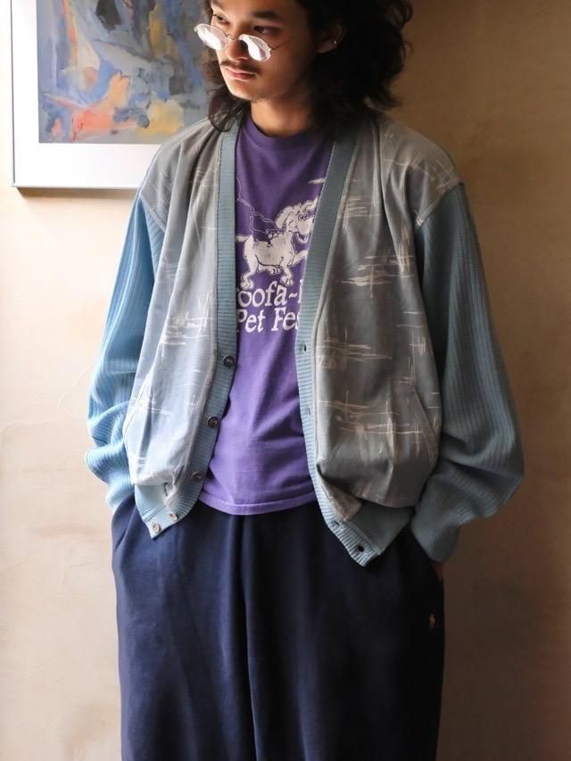 1980's Italian Vintage Cardigan 
"Printed-Leather & Wool Knit"