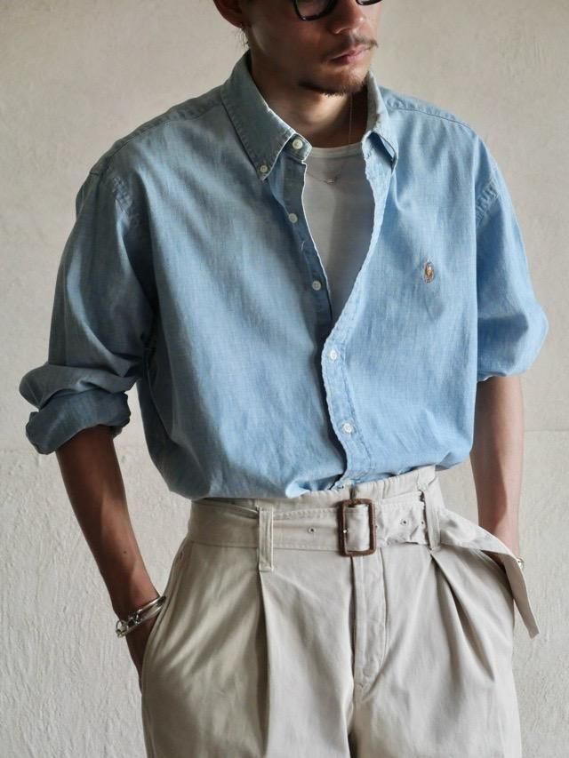 1990's RalphLauren 3Pointed Cotton Chambray Shirt