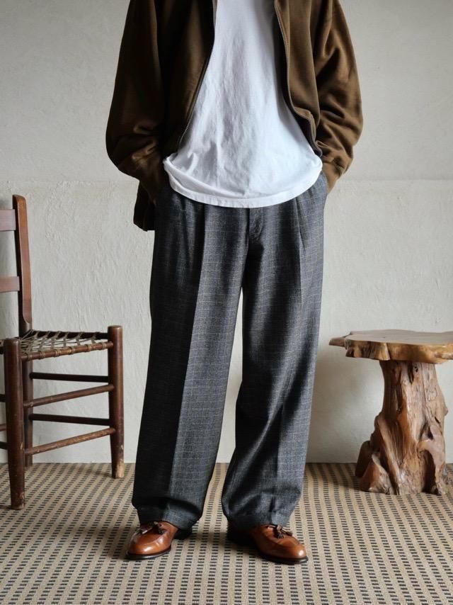1990's "HARRY ROSEN" Wool Check 2tucks Trousers