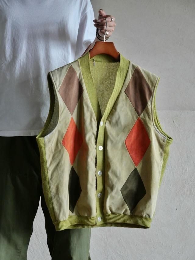 Vintage Alpaca  Leather Argyle Vest