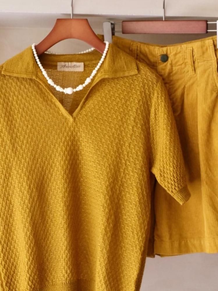 1970's Vintage Knit S/S Shirt, Mustard 
