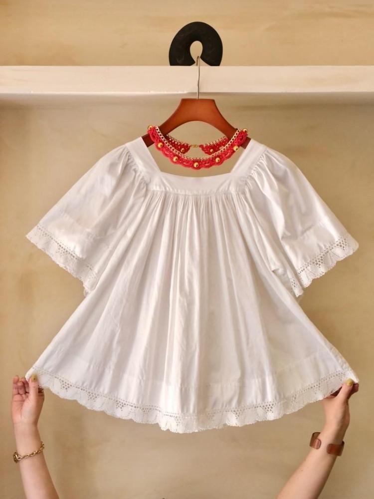 1960~70's Vintage Cotton Pleats Blouse