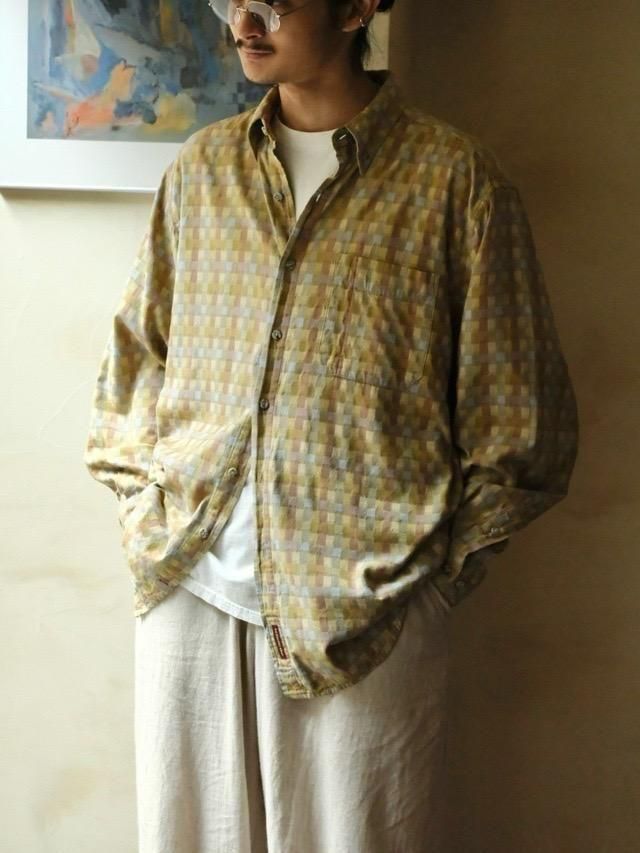1990's THE TERRITORY AHEAD Cotton Shirt "YELLOWWeaved Check"