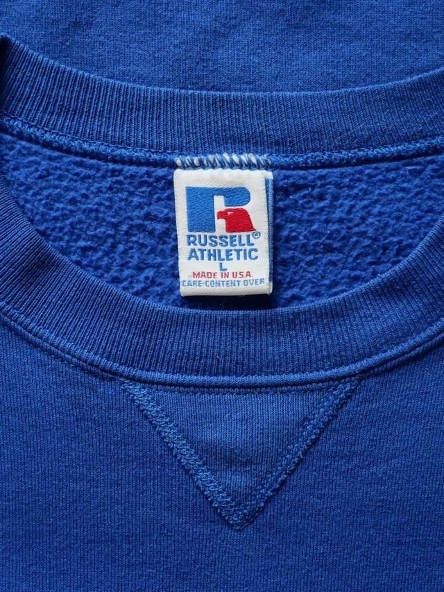 Size L1990s Russell V-Front Sweat Shirt Blue