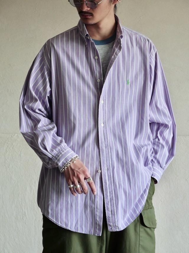1990s RalphLauren Cotton Purple Stripe Shirt