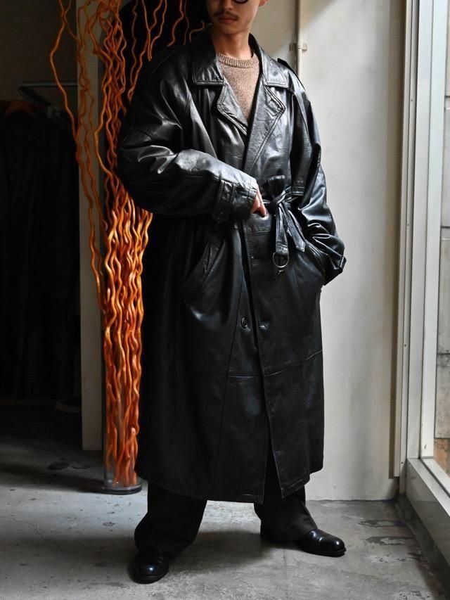 1990~00's Vintage YORN Black Leather Double Coat