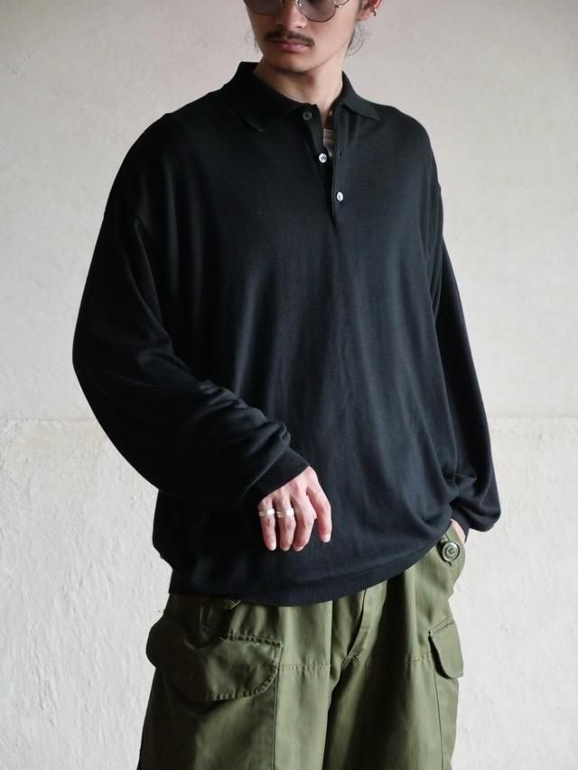~00's Italia Black Knit Polo-shirt "RayonCotton"