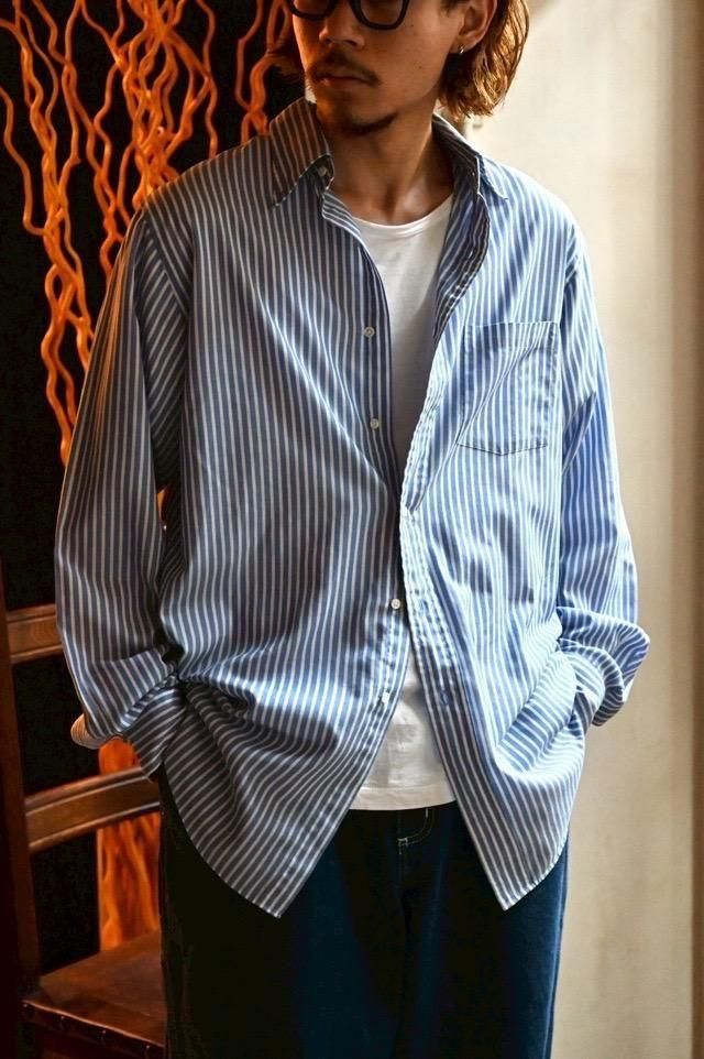 00's LANDS'END Cotton Sax Stripe Shirt