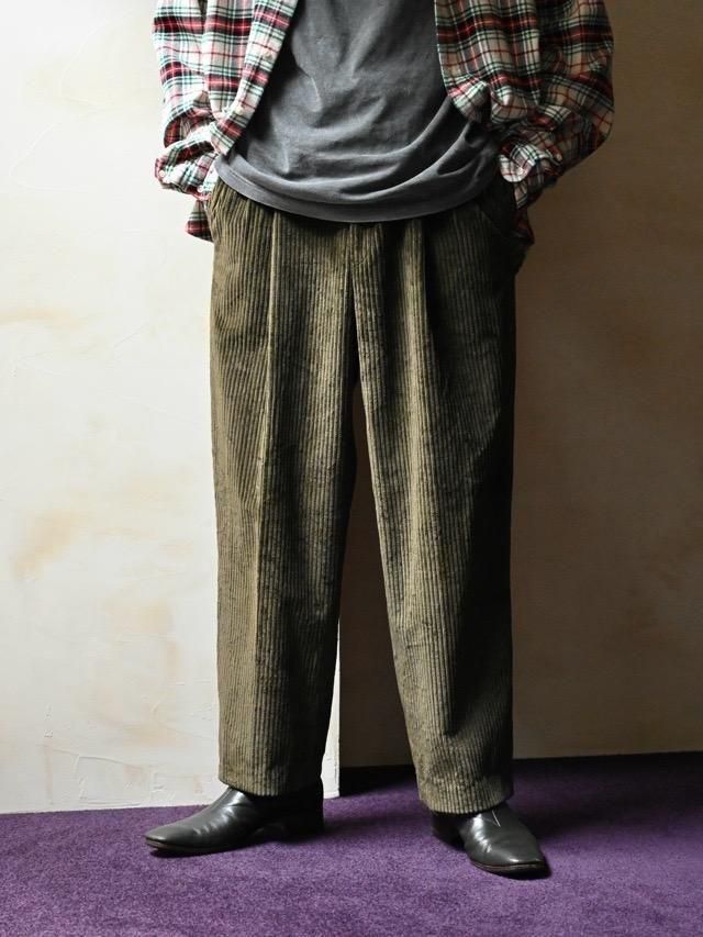 00's BUTTEGA Color 3tucks Corduroy Pants, Moss Green / Made in U.S.A
