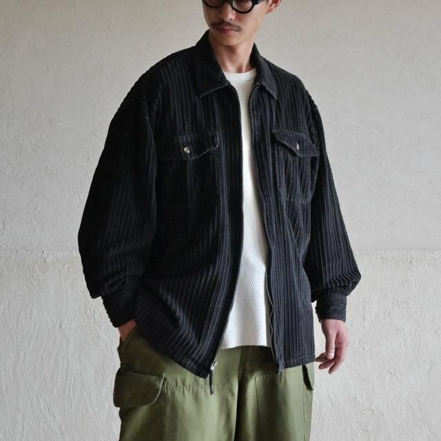 1990s~00s "PROTEST" Black Corduroy Zip-up Shirt Jacket