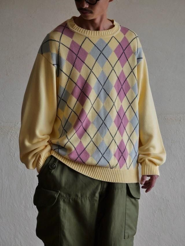 Geoffrey Beene Happy Argyle Cotton Knit Sweater