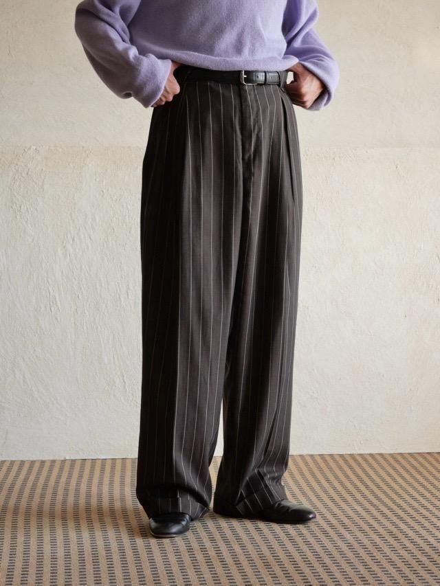 Brown Chalk Stripe 3-Tucks Trousers