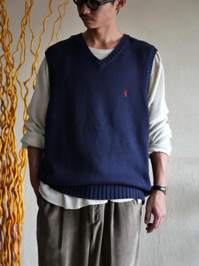 1990s Ralph Lauren Cotton Knit VestNavy