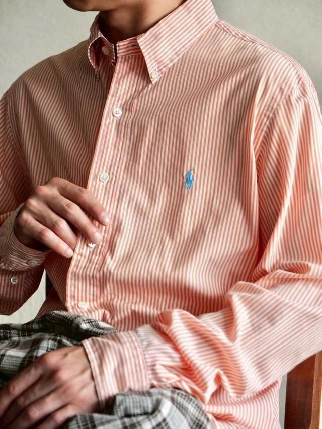 1990's RalphLauren PinkOrange Stripe Shirt