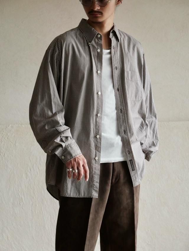 00s BANANA REPUBLIC Gingham Check B.D.Shirt BROWN&WHITE