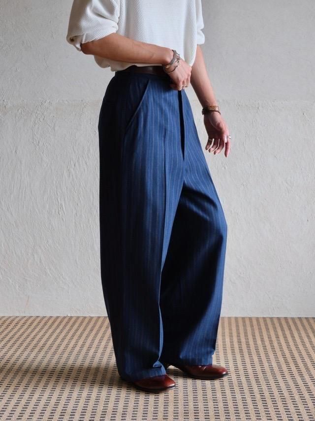 ~1960s Vintage No-Tuck Wide Straight Stripe Trousers